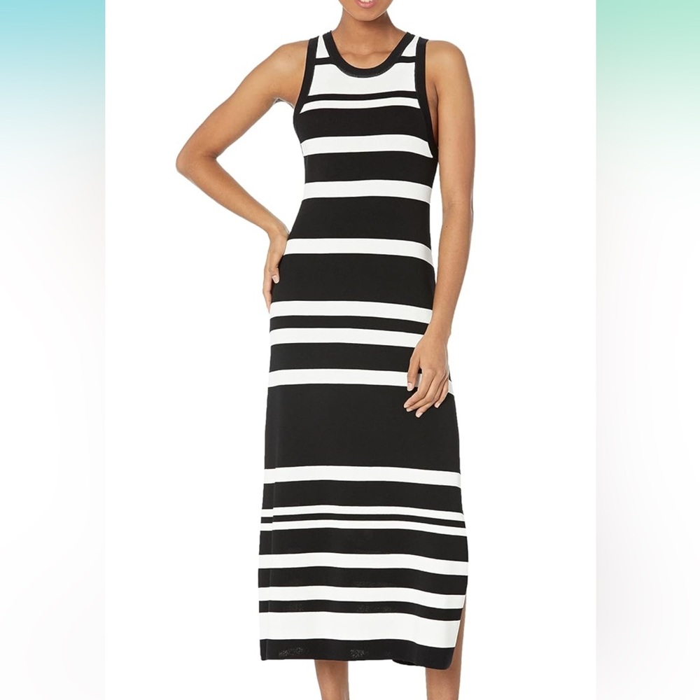 The Drop Black and White High Neck A- Line Maxi Dress